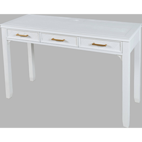 Gramercy Chevron 3 Drawer Desk w/ USB Charging in Blanc White